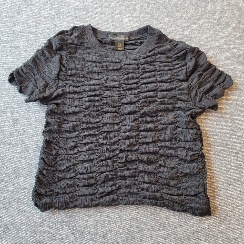 House of Harlow 1960 Black Textured Smocked Short Sleeve Top Small Whimsygoth